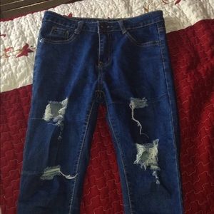 SHEIN RIPPED BLUE SKINNY JEANS